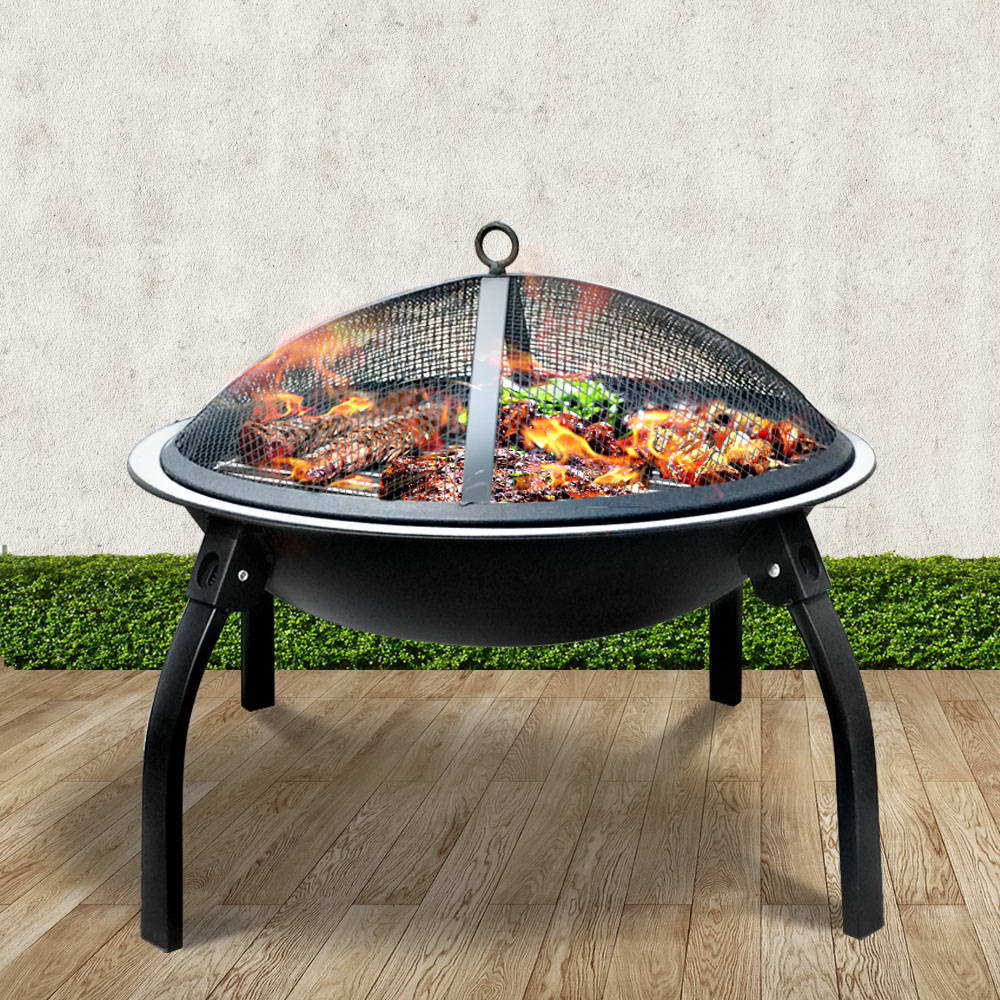 Portable Fire Pit 22" BBQ Charcoal Smoker Outdoor Camping Fireplace