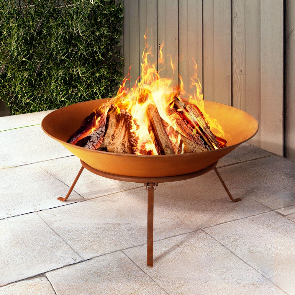 Grillz 70cm Fire Pit Rustic Iron Bowl Outdoor Portable