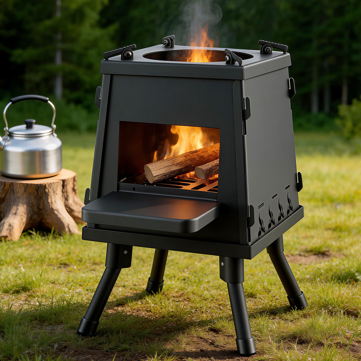 Grillz Portable Fire Pit BBQ Camping Stove Black