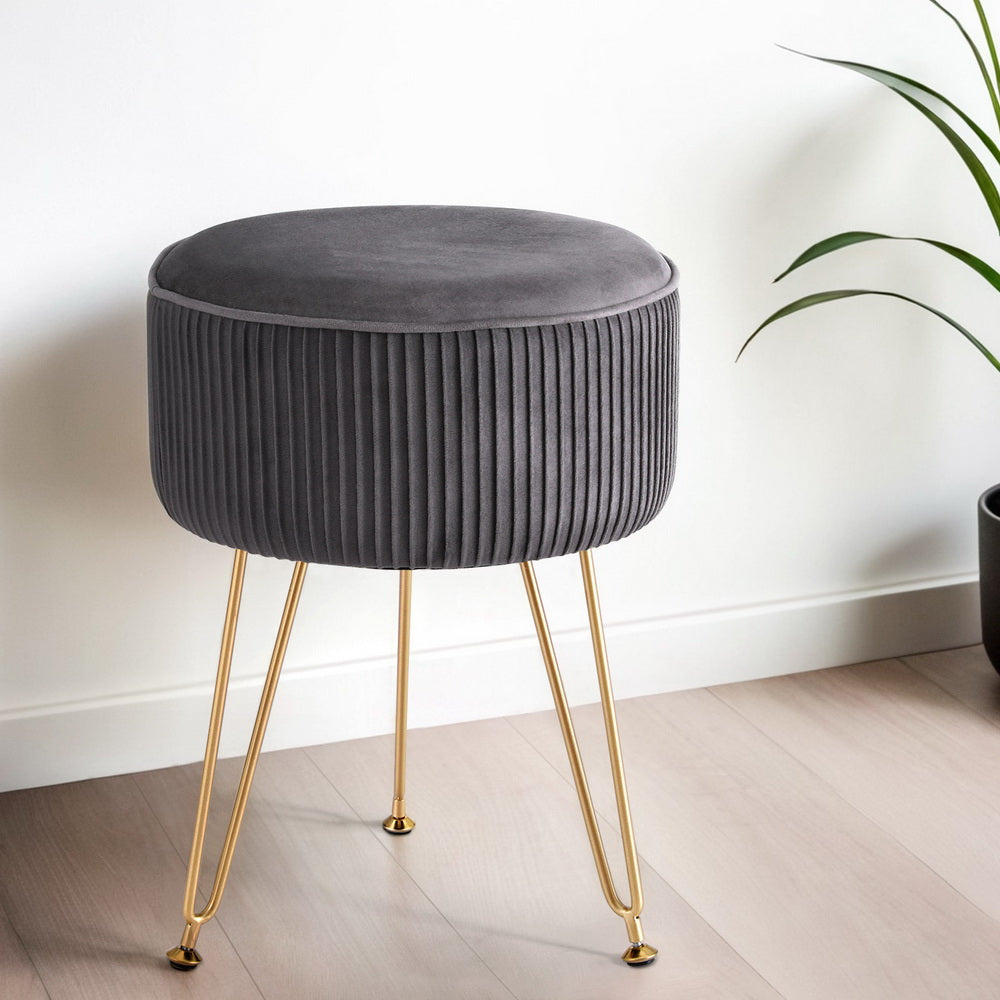 Artiss Round Velvet Ottoman Footstool Grey Gold