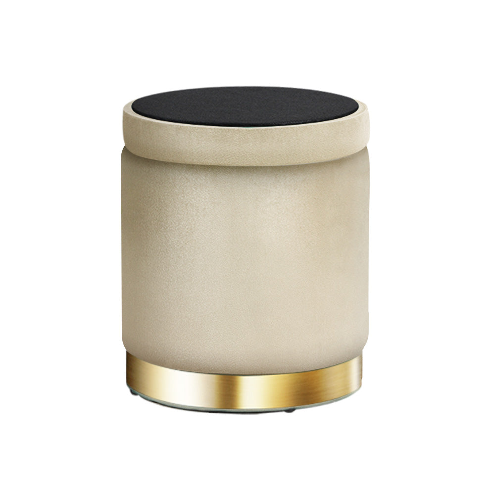 Artiss Round Velvet Ottoman Storage Footstool Cream
