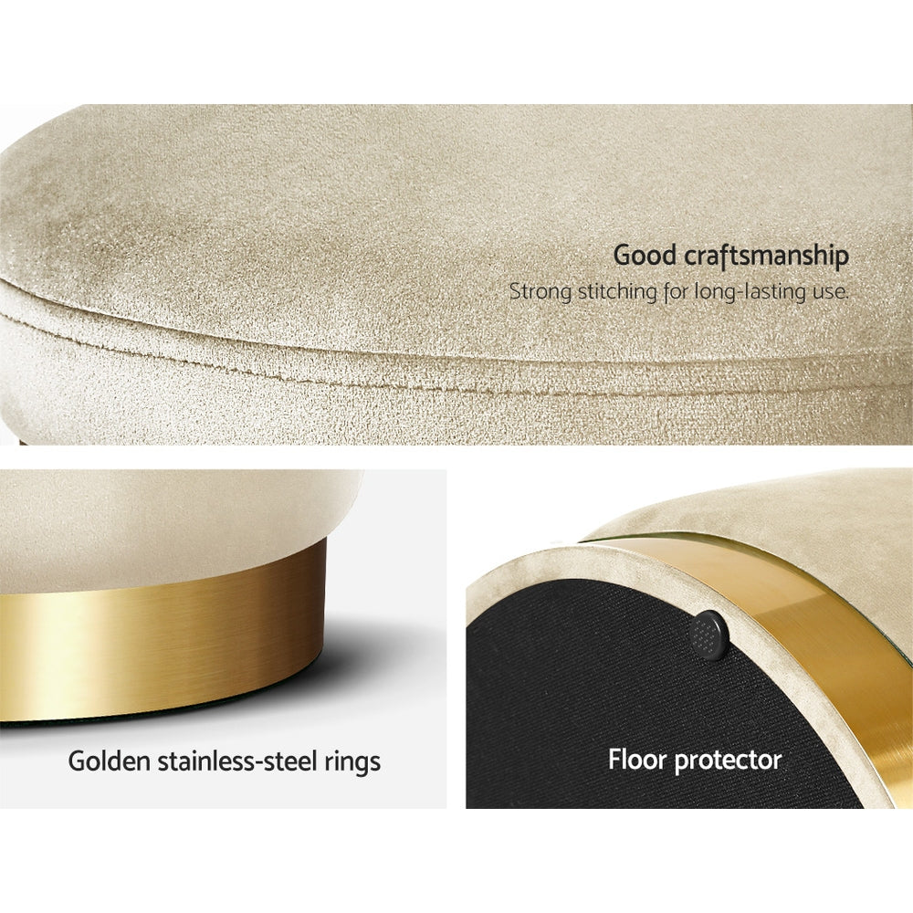 Artiss Round Velvet Ottoman Storage Footstool Cream