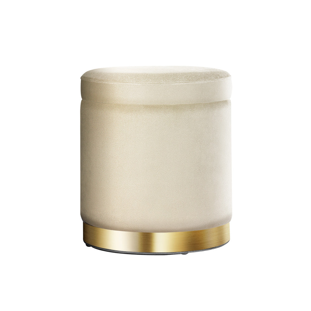 Artiss Round Velvet Ottoman Storage Footstool Cream