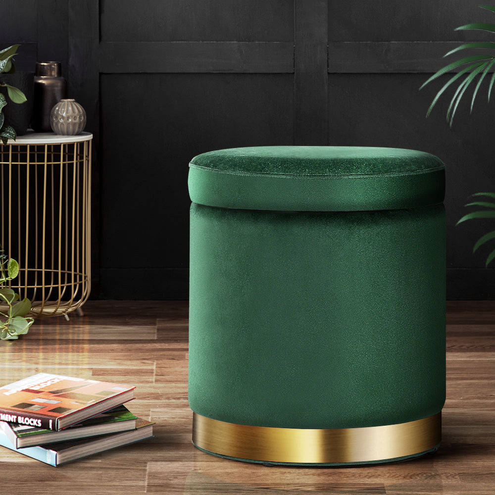 Artiss Round Velvet Storage Ottoman Footstool Green