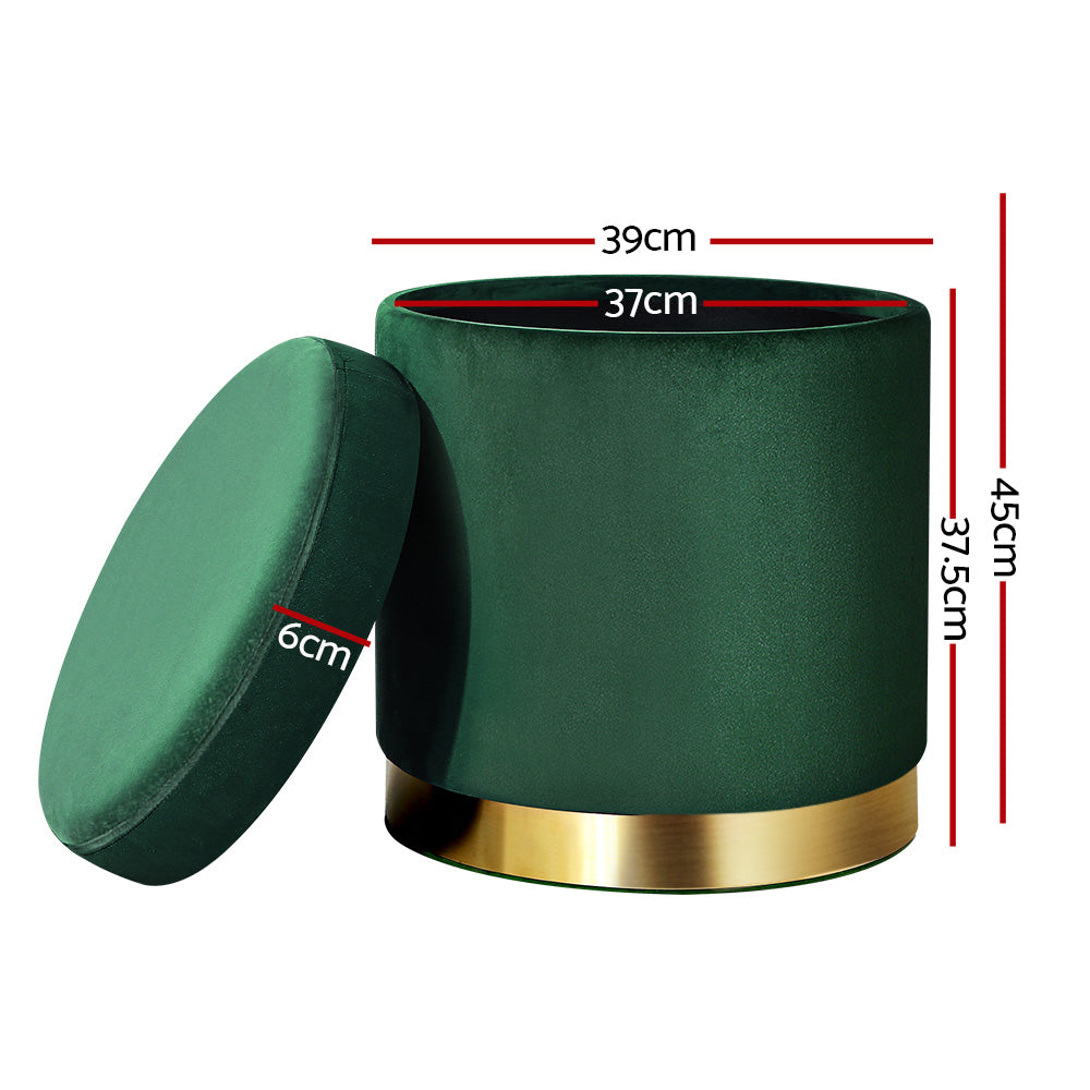 Artiss Round Velvet Storage Ottoman Footstool Green