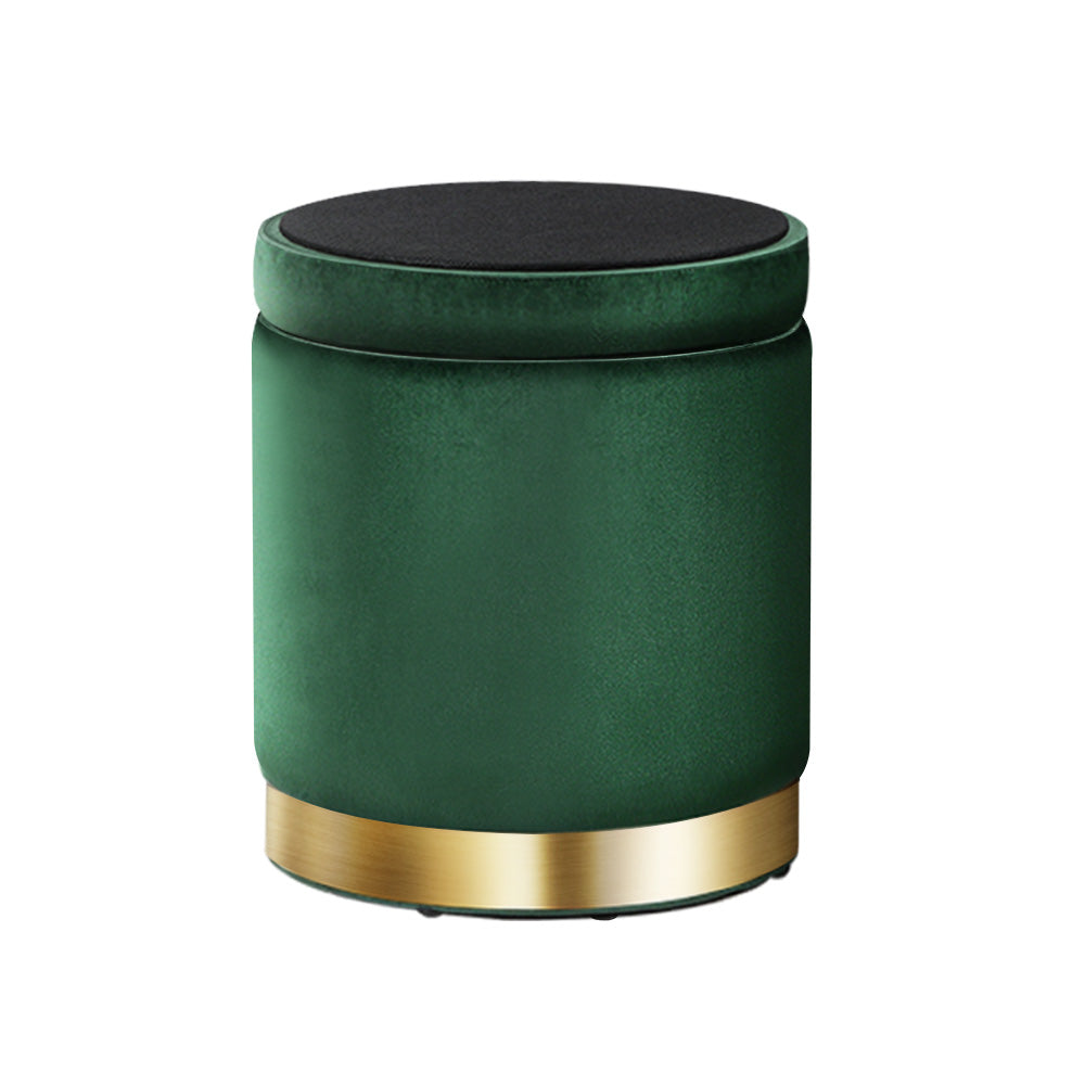 Artiss Round Velvet Storage Ottoman Footstool Green