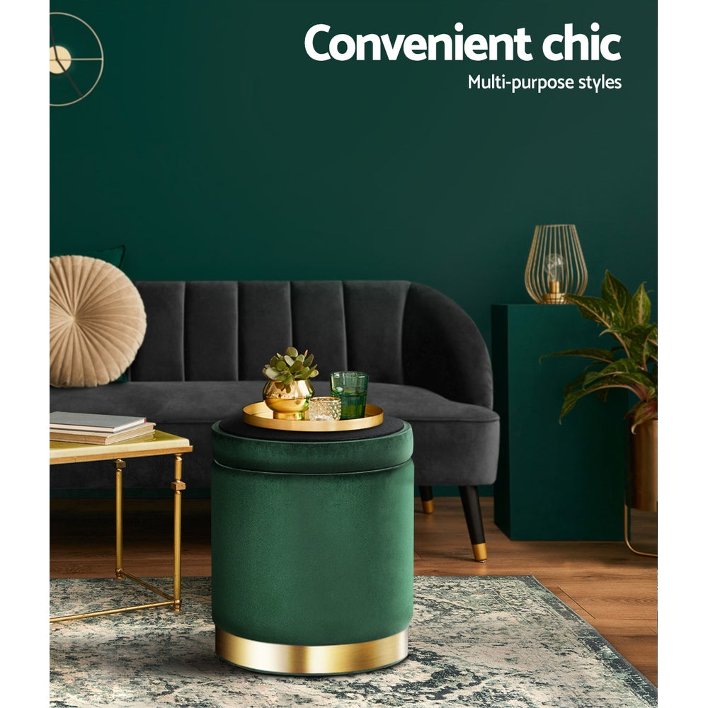 Artiss Round Velvet Storage Ottoman Footstool Green