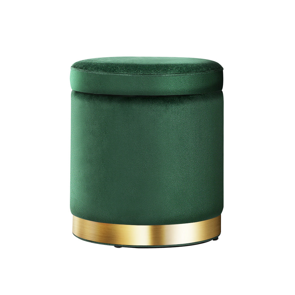 Artiss Round Velvet Storage Ottoman Footstool Green