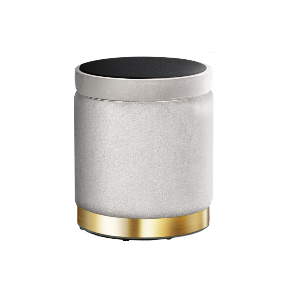 Round Velvet Storage Ottoman Footstool Grey