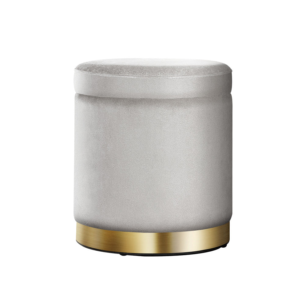 Round Velvet Storage Ottoman Footstool Grey