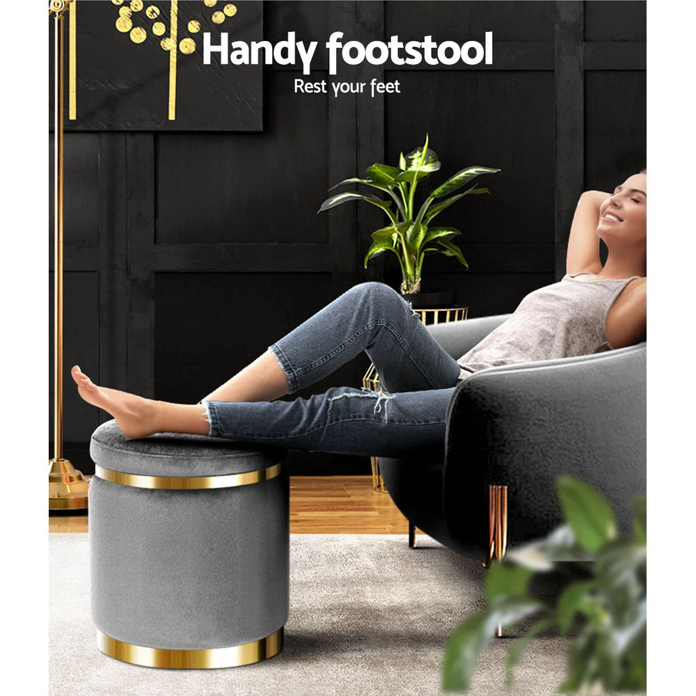 Velvet Round Ottoman Footstool Charcoal