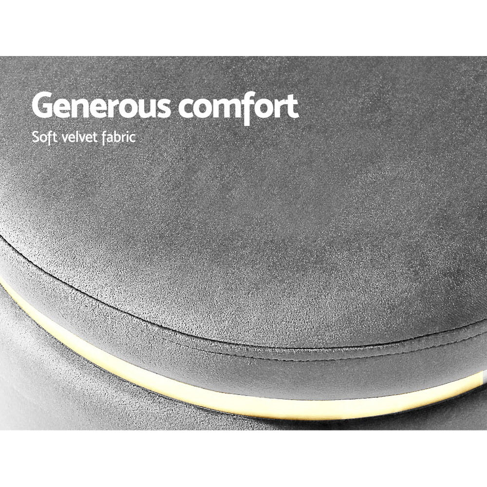 Velvet Round Ottoman Footstool Charcoal
