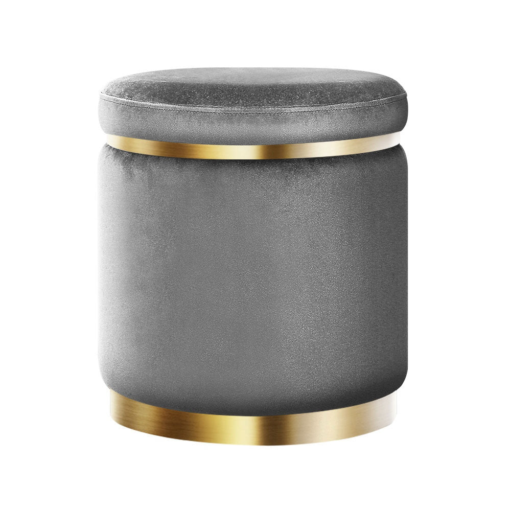 Velvet Round Ottoman Footstool Charcoal