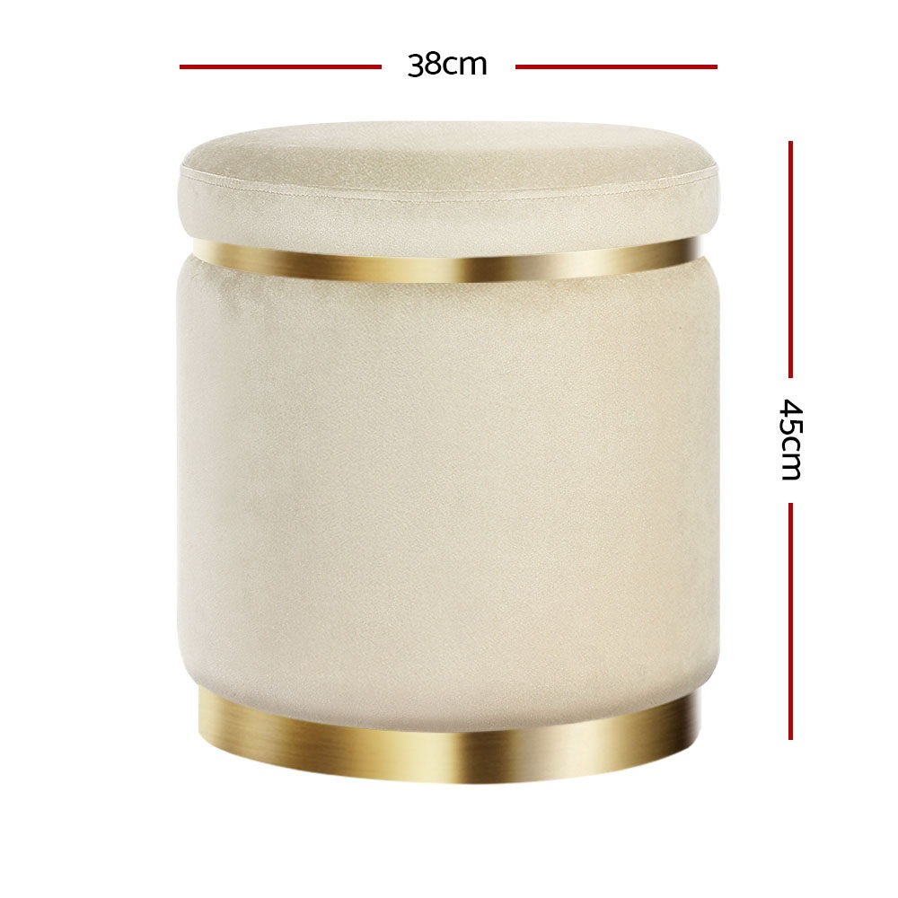 Round Velvet Ottoman Footstool Cream