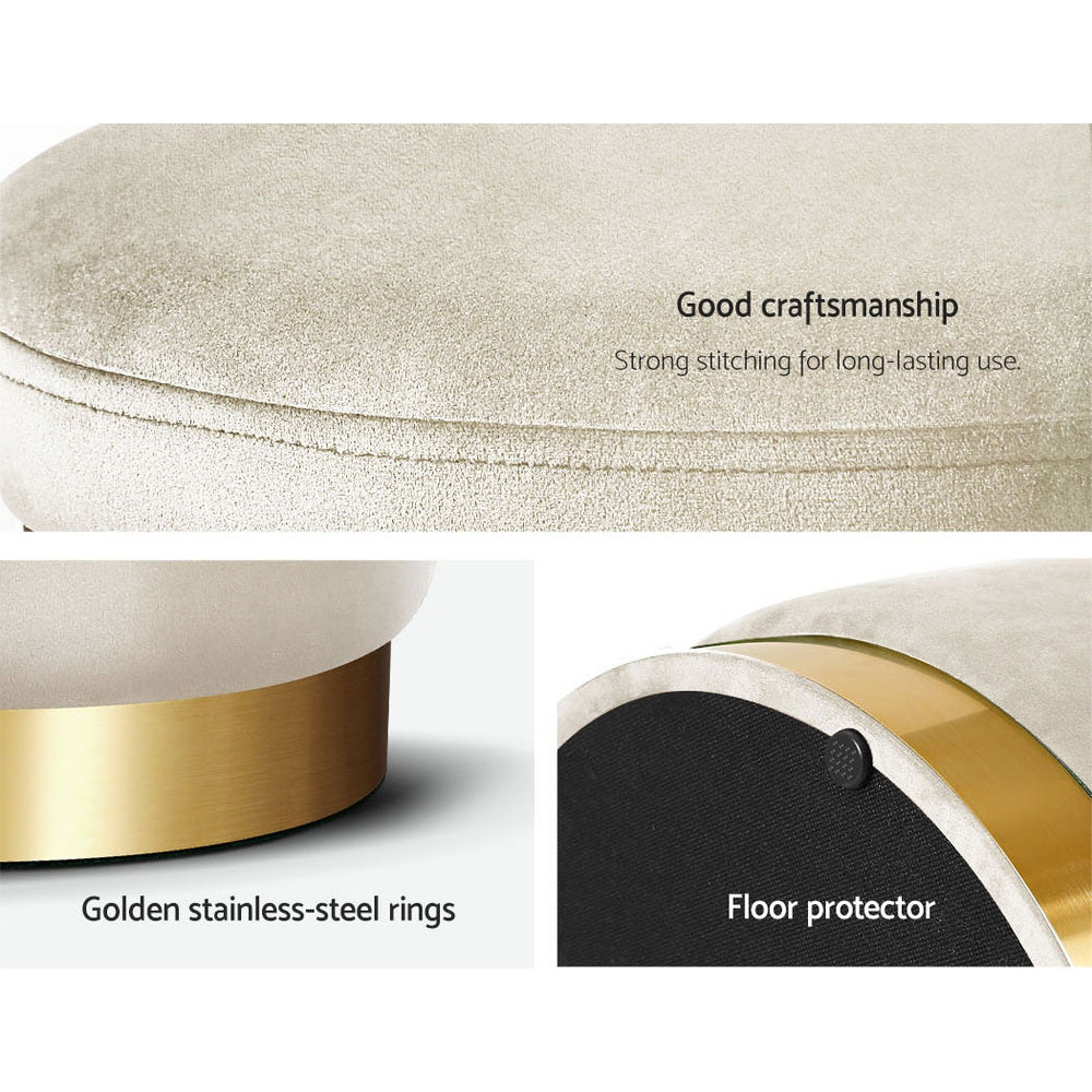 Round Velvet Ottoman Footstool Cream