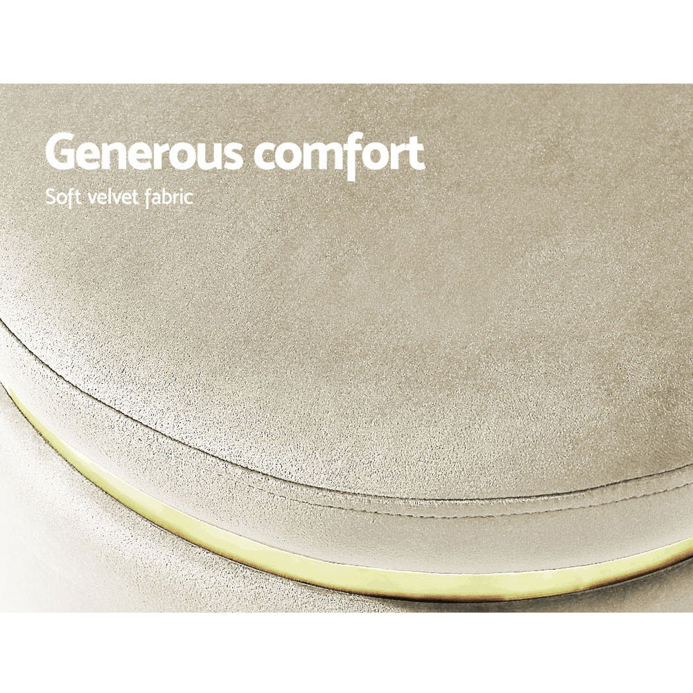 Round Velvet Ottoman Footstool Cream