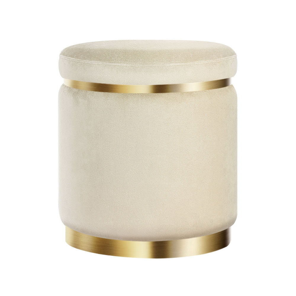 Round Velvet Ottoman Footstool Cream