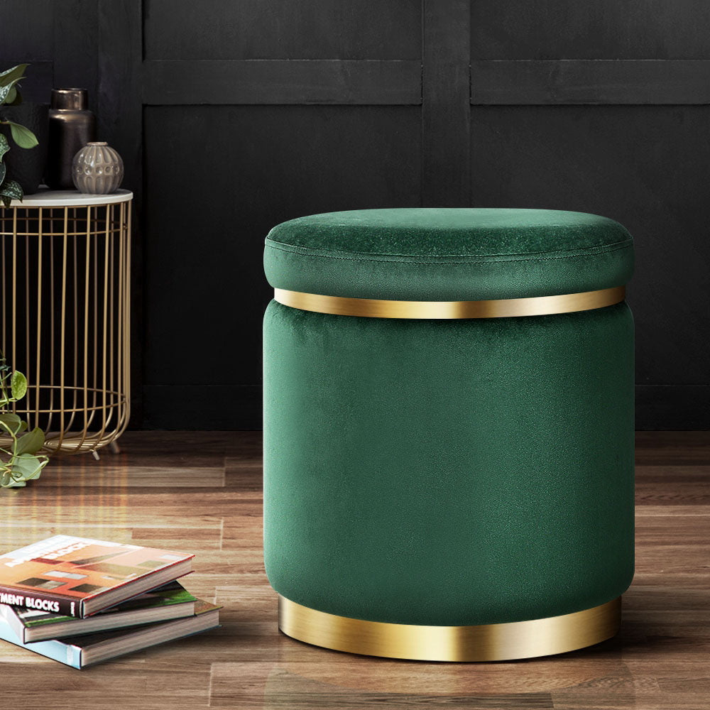 Round Velvet Ottoman Footstool Green