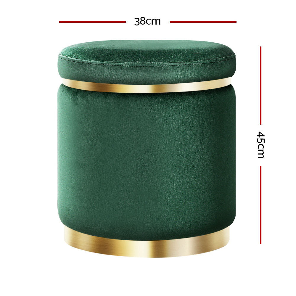 Round Velvet Ottoman Footstool Green