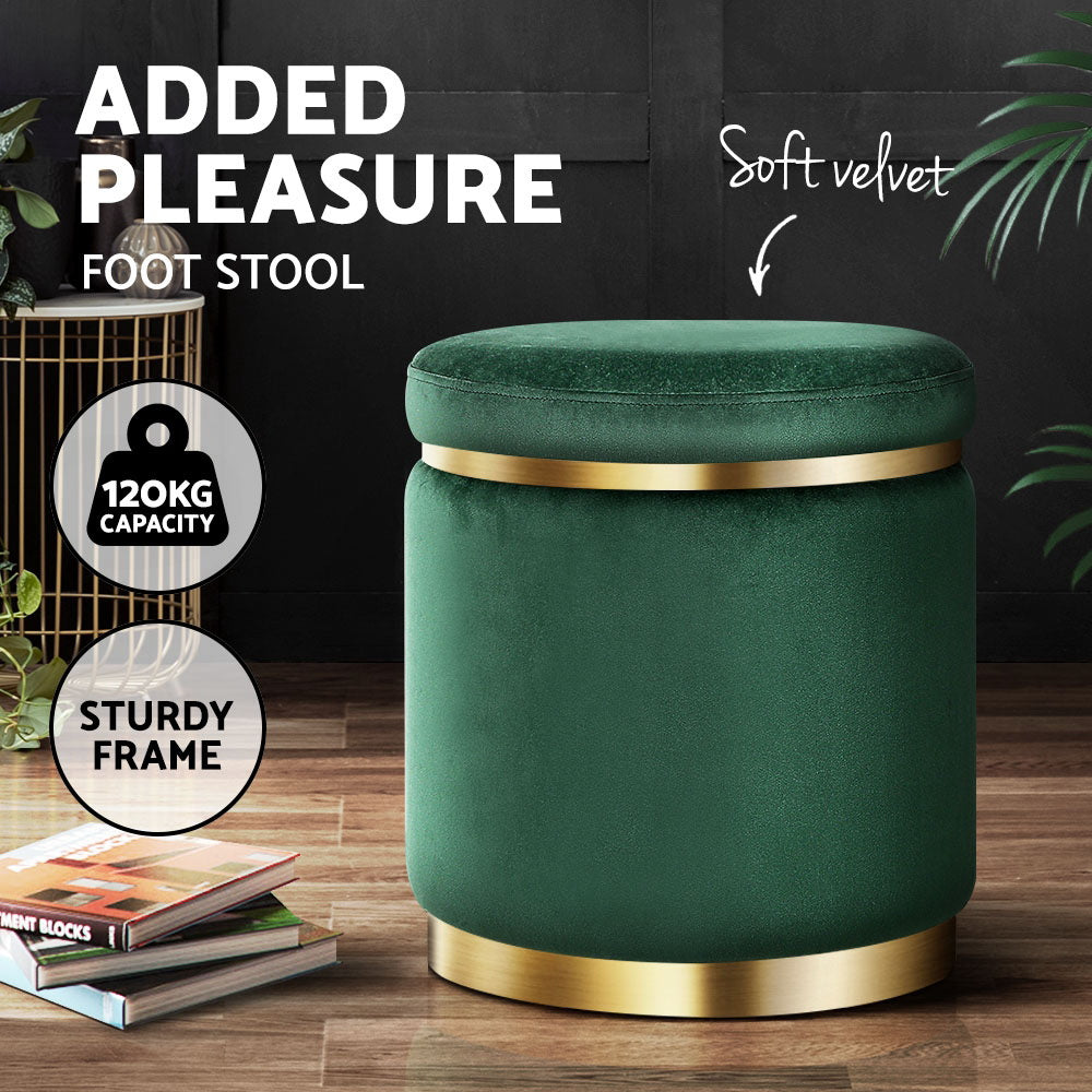 Round Velvet Ottoman Footstool Green
