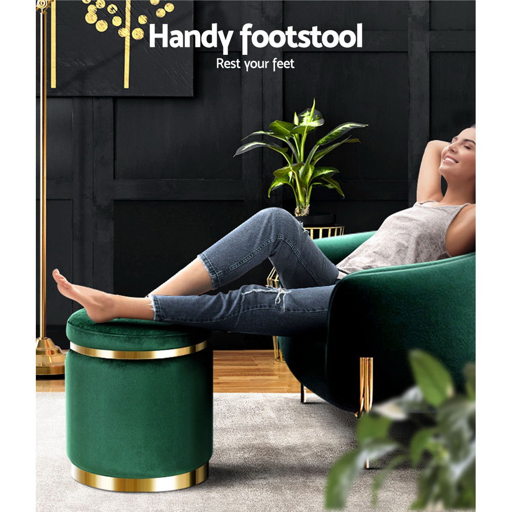 Round Velvet Ottoman Footstool Green