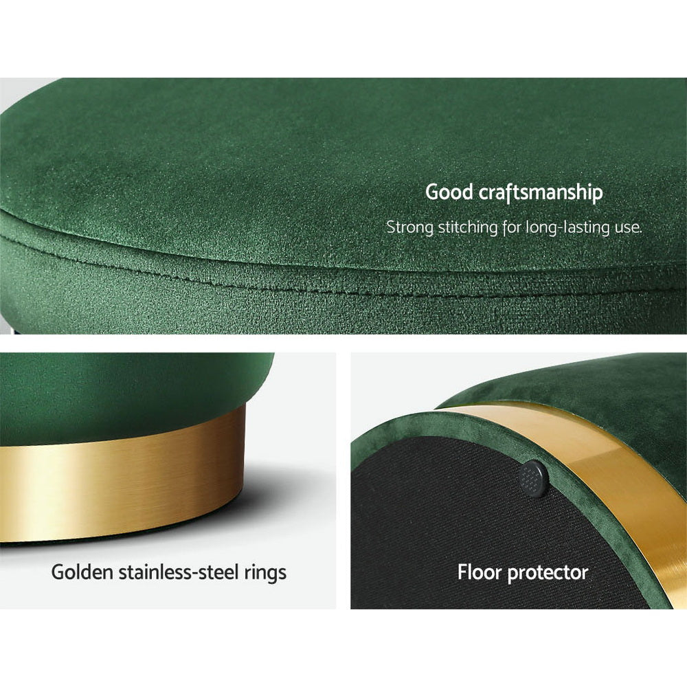Round Velvet Ottoman Footstool Green