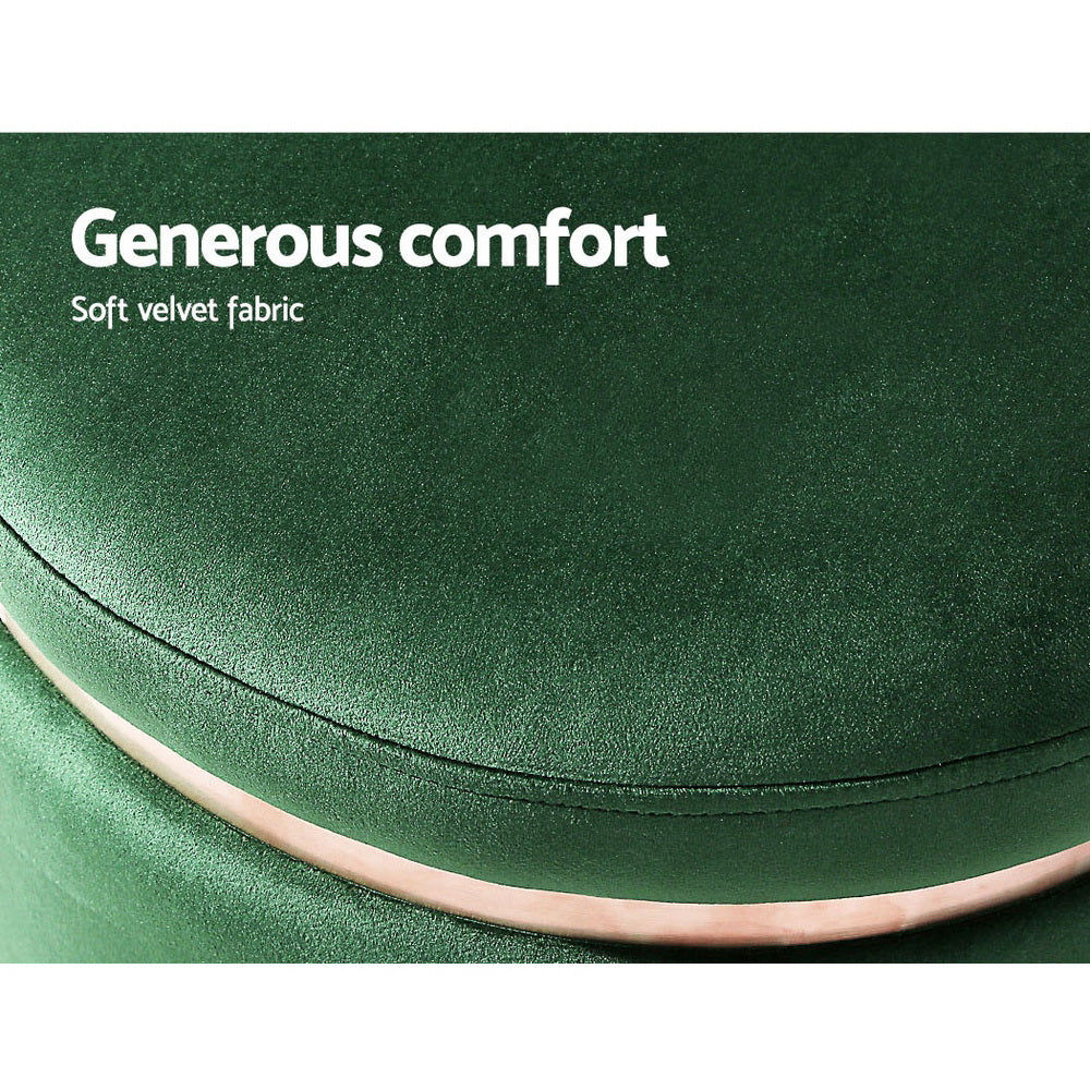 Round Velvet Ottoman Footstool Green