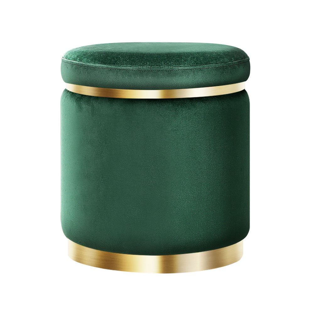 Round Velvet Ottoman Footstool Green