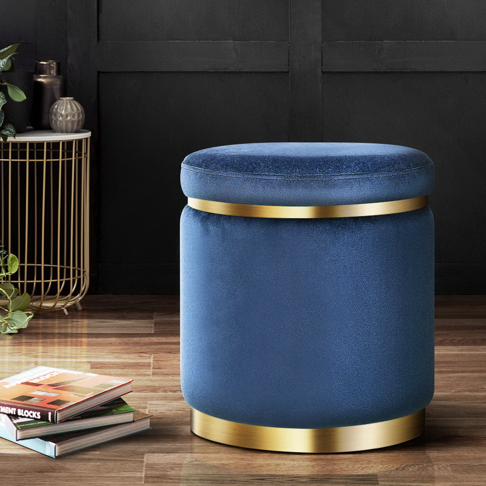 Artiss Round Velvet Ottoman Footstool 38cm Navy