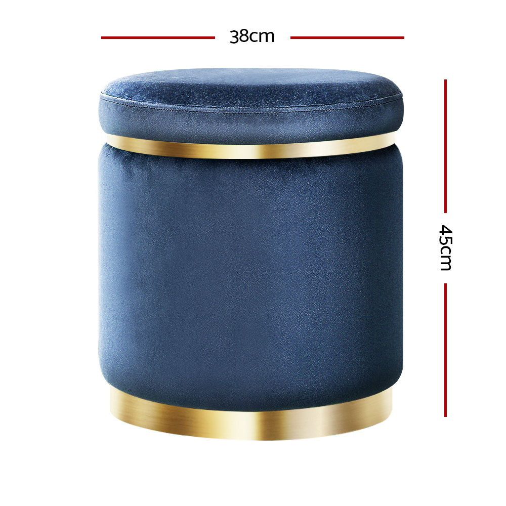 Velvet Round Ottoman Footstool Navy