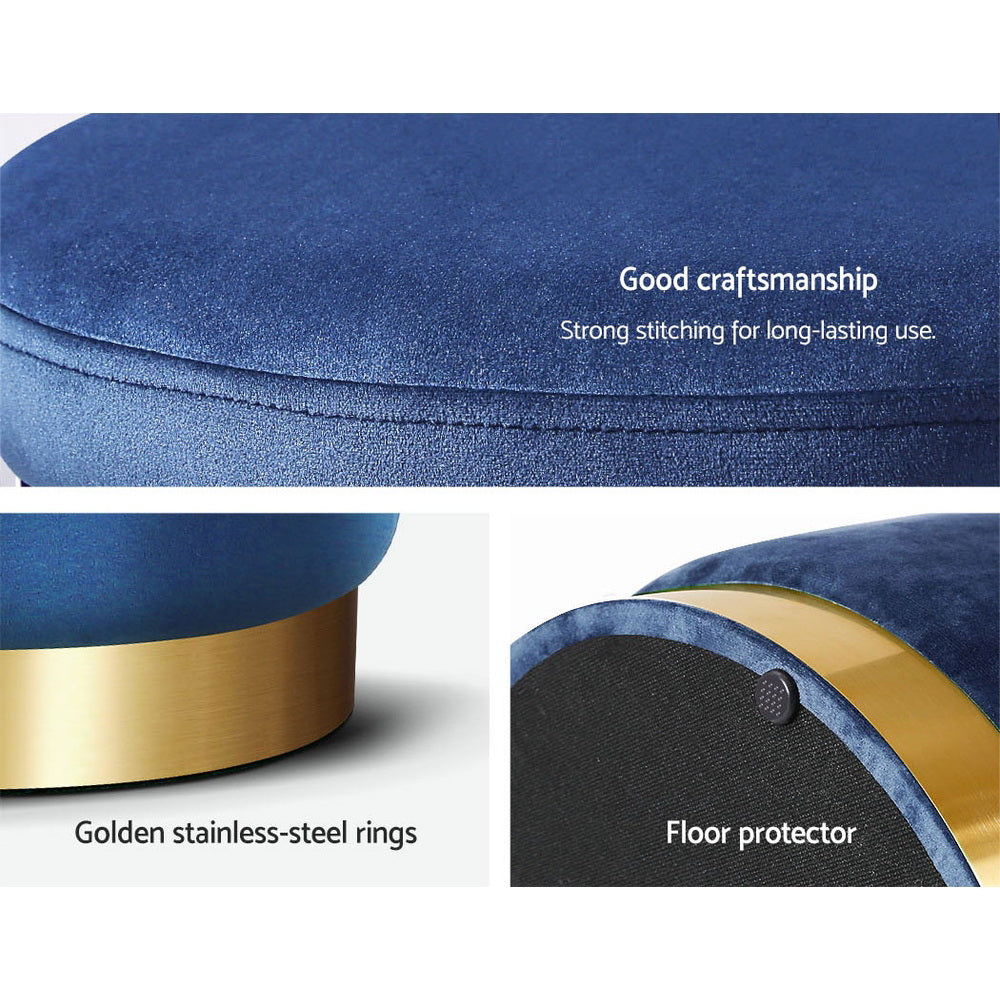 Velvet Round Ottoman Footstool Navy