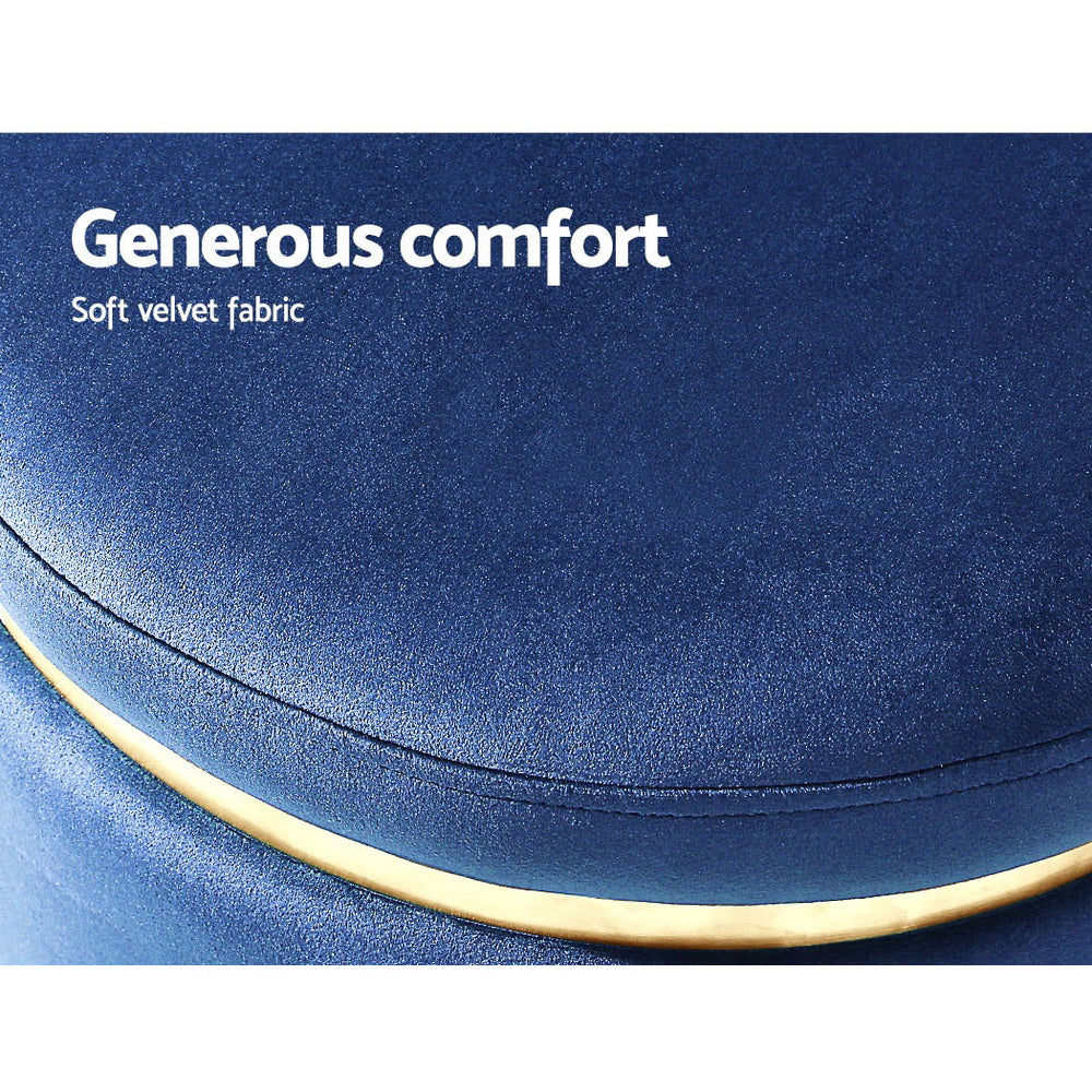 Velvet Round Ottoman Footstool Navy