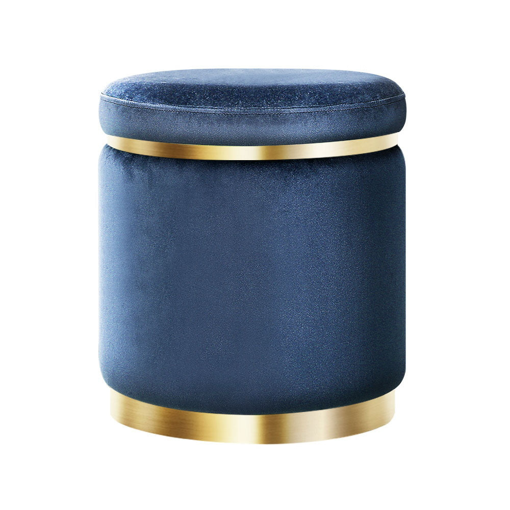 Velvet Round Ottoman Footstool Navy