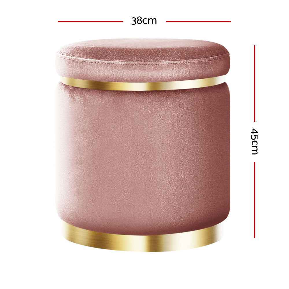 Round Velvet Ottoman Footstool Pink