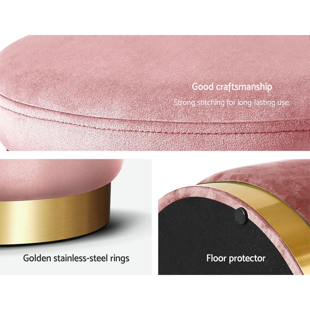Round Velvet Ottoman Footstool Pink