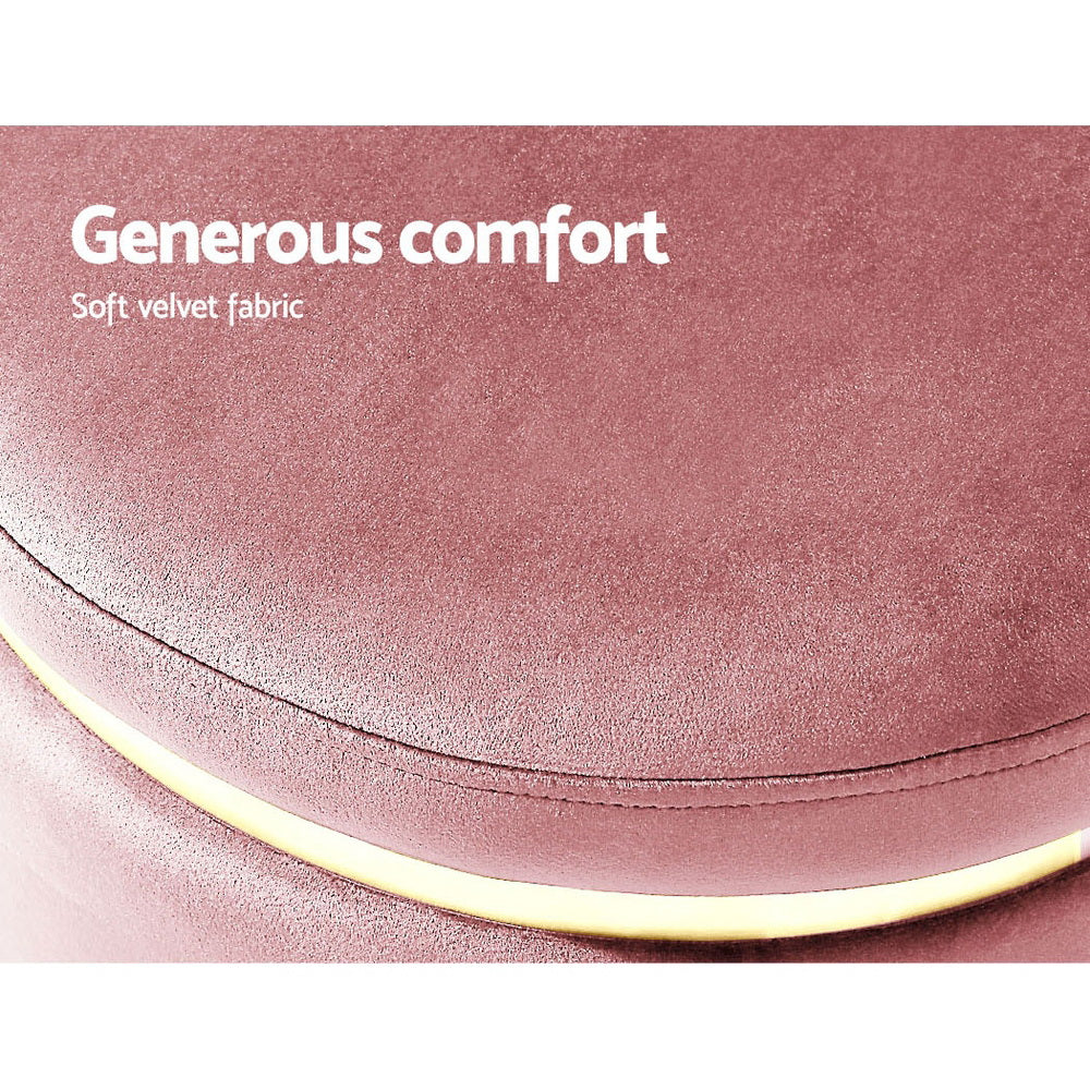 Round Velvet Ottoman Footstool Pink