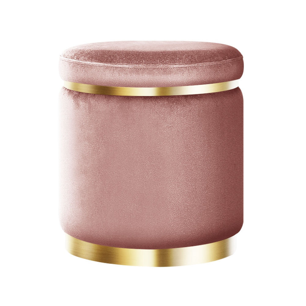 Round Velvet Ottoman Footstool Pink