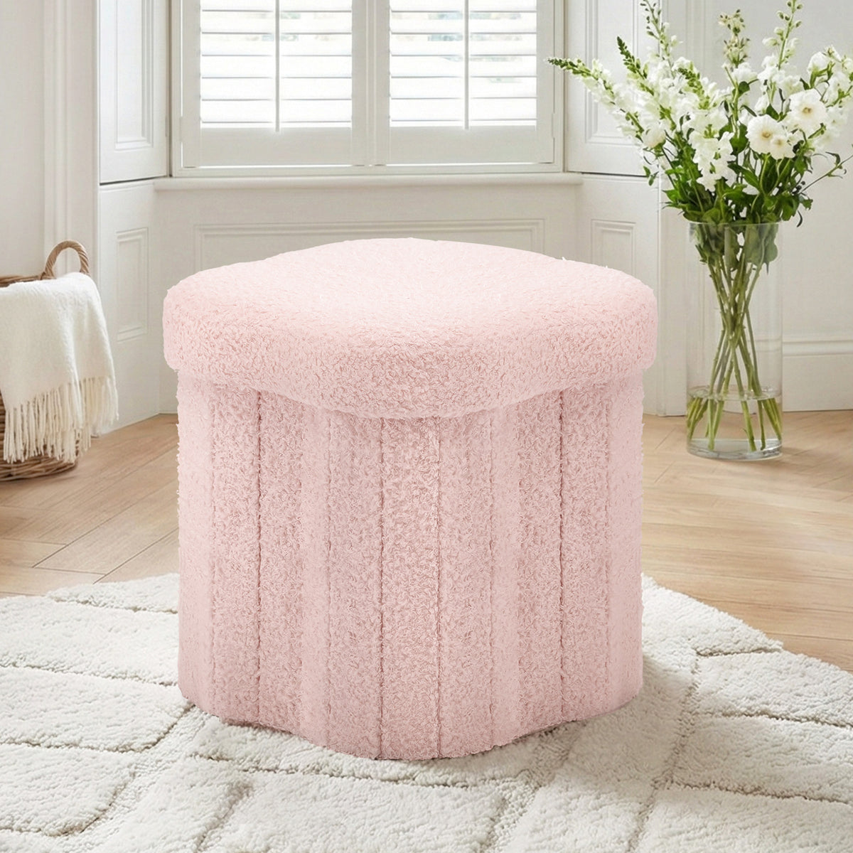 Artiss Foldable Storage Ottoman Footstool Pink