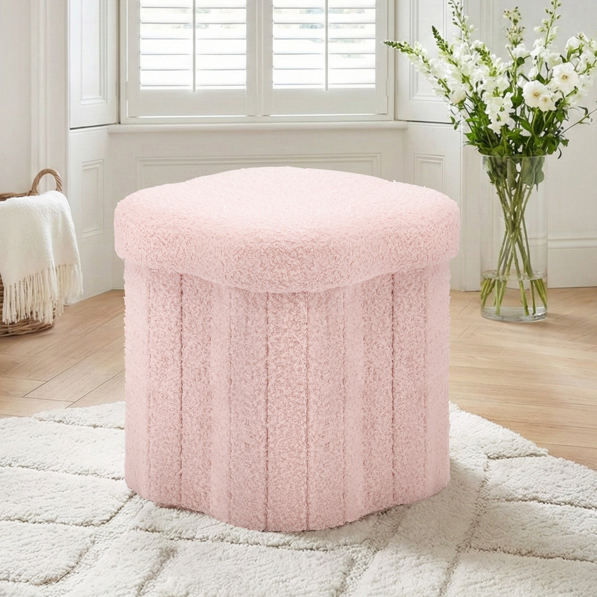 Artiss Storage Ottoman Foot Stool Foldable Pink