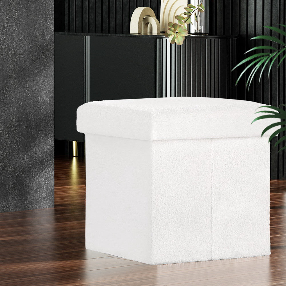 Janeska Square Ottoman Storage Footstool White Boucle