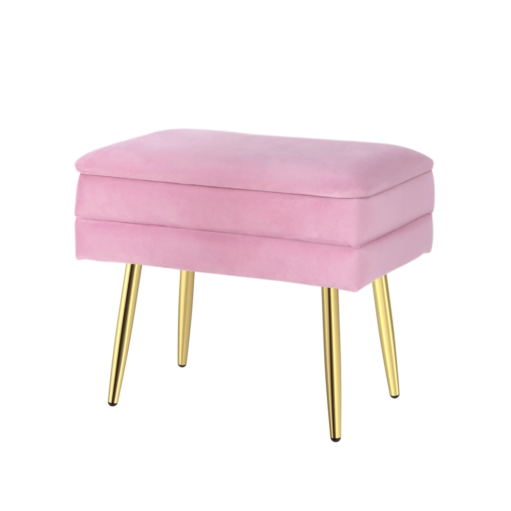 Amot Velvet Ottoman Storage Footstool Pink Gold