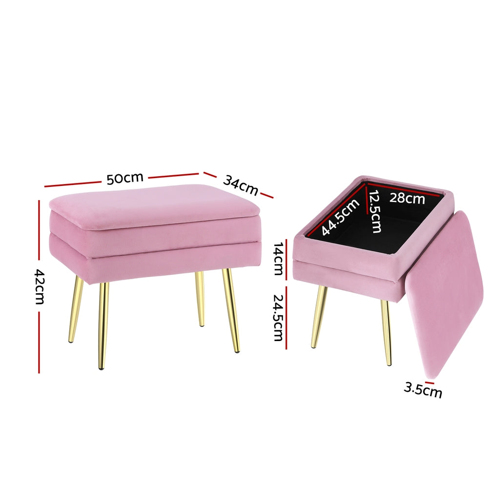 Amot Velvet Ottoman Storage Footstool Pink Gold