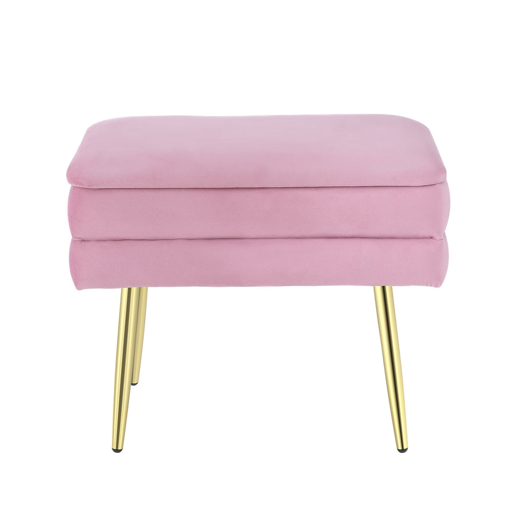 Amot Velvet Ottoman Storage Footstool Pink Gold