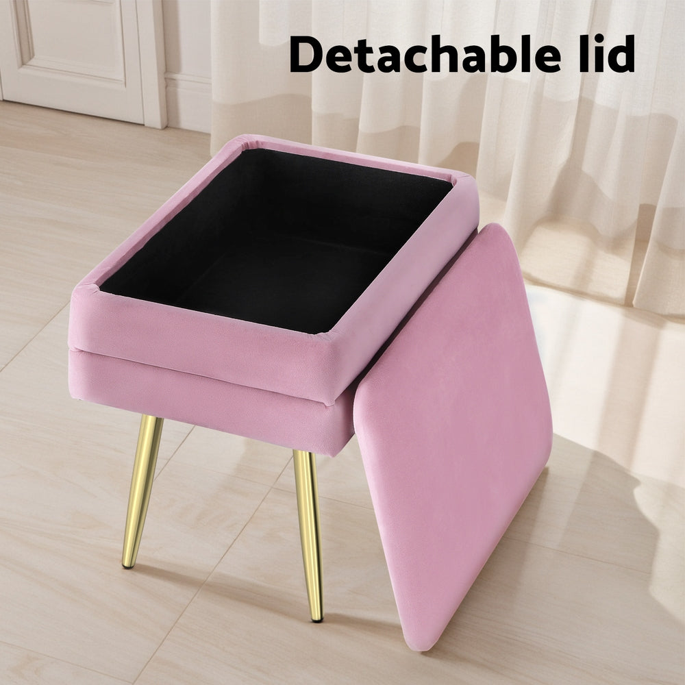 Amot Velvet Ottoman Storage Footstool Pink Gold