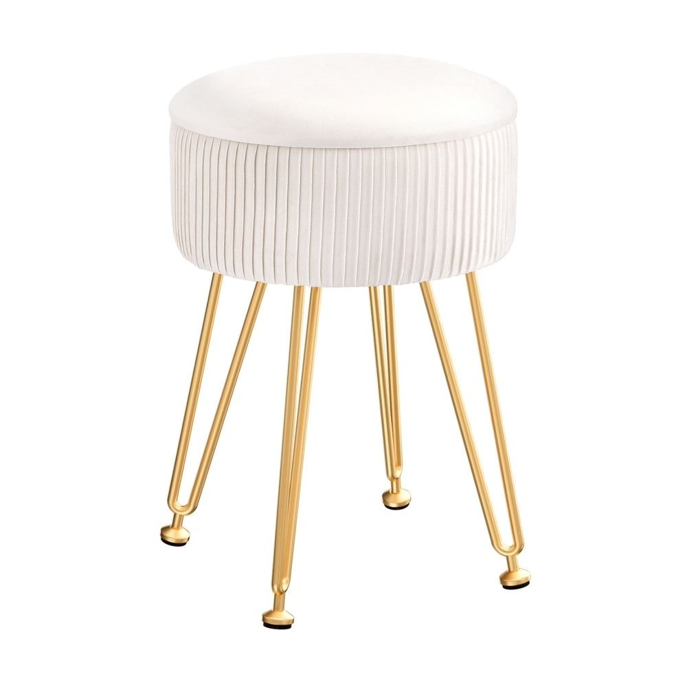 Artiss Round Velvet Ottoman Storage Footstool White Gold