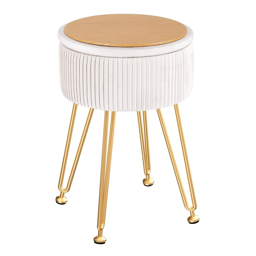 Artiss Round Velvet Ottoman Storage Footstool White Gold
