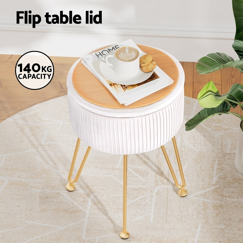 Artiss Round Velvet Ottoman Storage Footstool White Gold