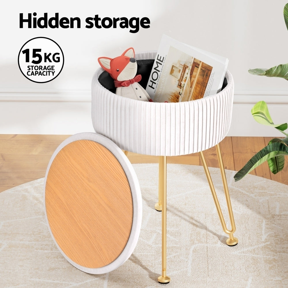 Artiss Round Velvet Ottoman Storage Footstool White Gold