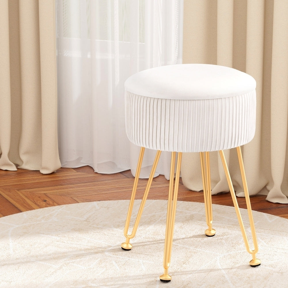 Artiss Round Velvet Ottoman Storage Footstool White Gold