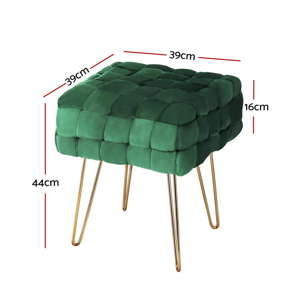 Cleo Ottoman Footstool Woven Velvet Green Gold